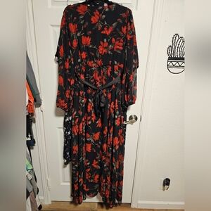 Tolerance Black and Red Floral Dress- Long Sleeve- Floor Length 3X EUC